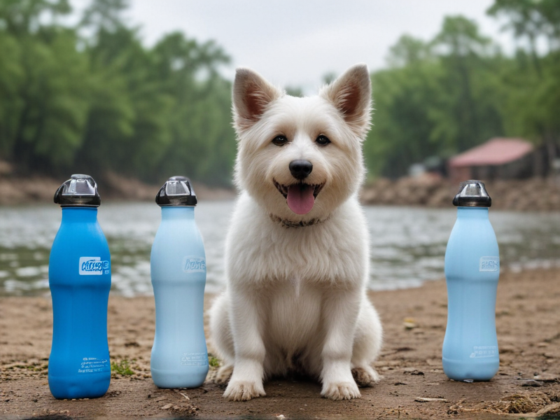 dogs and water bottle