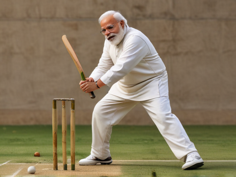 Modi playing cricket