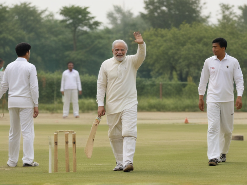 Modi playing cricket