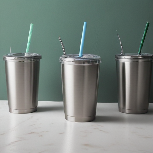 stainless steel cups with lids and straws